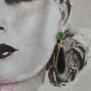 pendiente lagrima dorado con piedra verde hispania flamenco