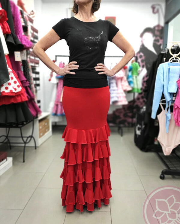 Falda roja de flamenco con volantes hispania flamenco