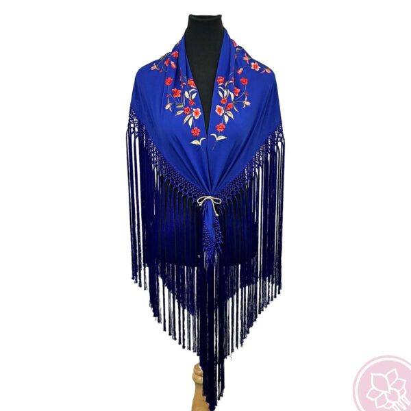 Manton azulino con flor coral Hispania Flamenco