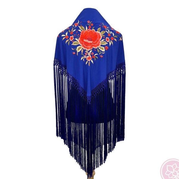 Manton azulino con flor coral Hispania Flamenco