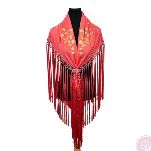 Manton coral con flor dorada Hispania Flamenco