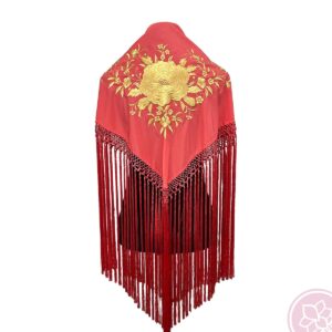 Manton coral con flor dorada Hispania Flamenco