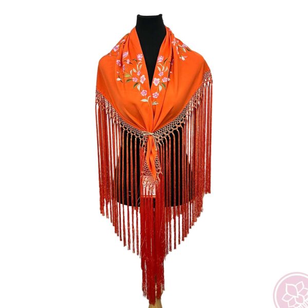 manton naranja con flor rosa Hispania Flamenco