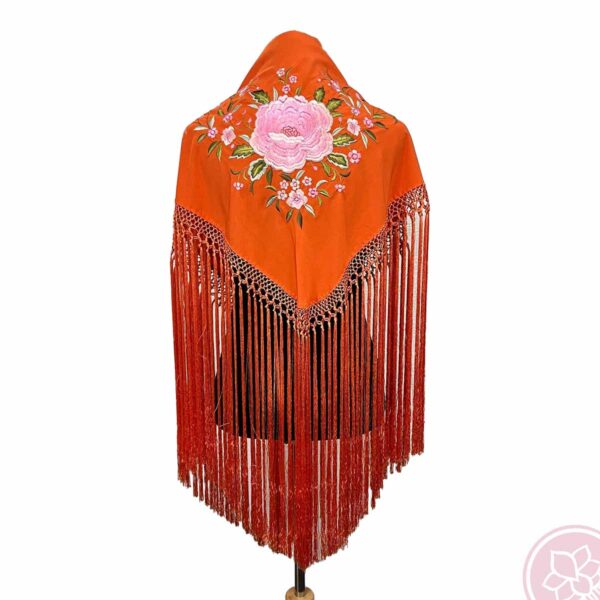 manton naranja con flor rosa Hispania Flamenco