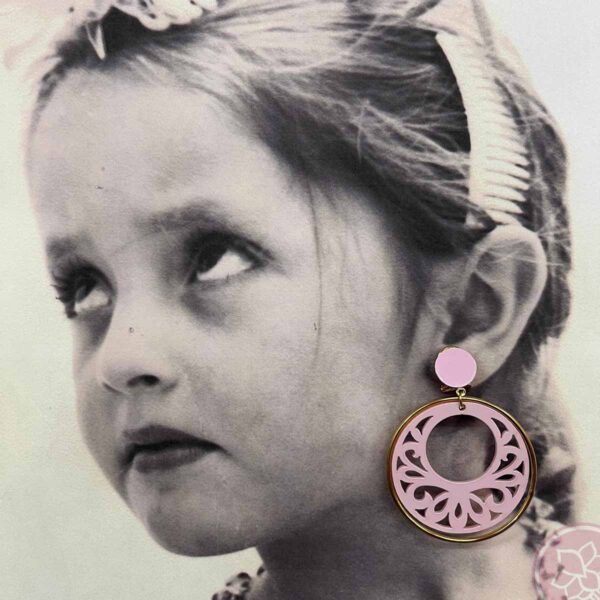 Pendientes doble aros rosa artesania carvajal hispania flamenco
