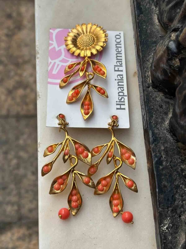 Pendientes y broche de cobre chapado en oro 22 kilates Hispania Flamenco