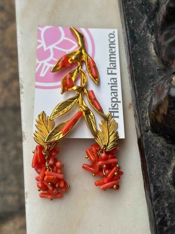 Pendientes y broche de cobre chapado en oro 22 kilates Hispania Flamenco