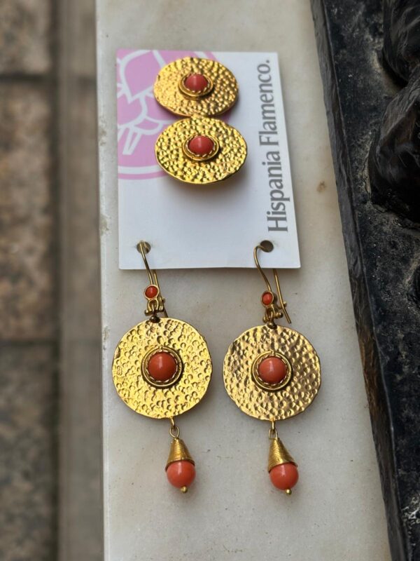 Pendientes y broche de cobre chapado en oro 22 kilates Hispania Flamenco