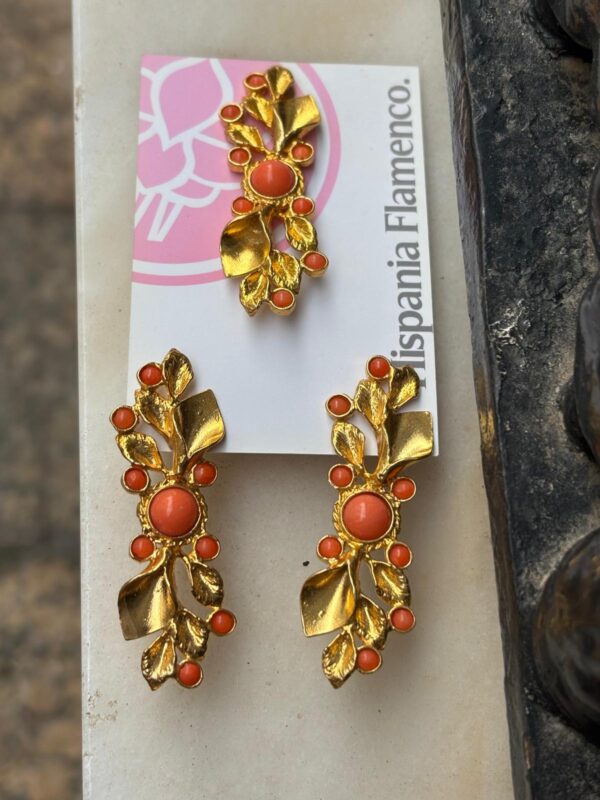 Pendientes y broche de cobre chapado en oro 22 kilates Hispania Flamenco