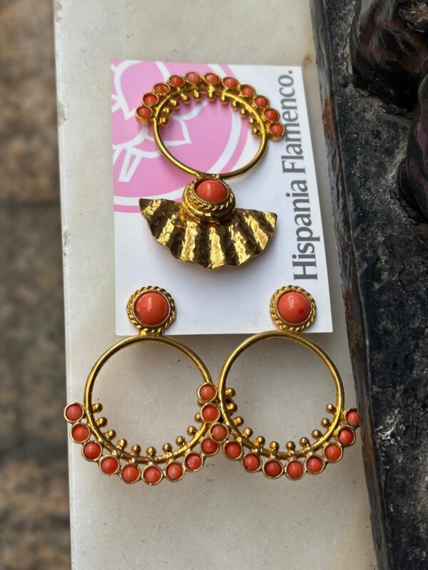 Pendientes y broche de cobre chapado en oro 22 kilates Hispania Flamenco