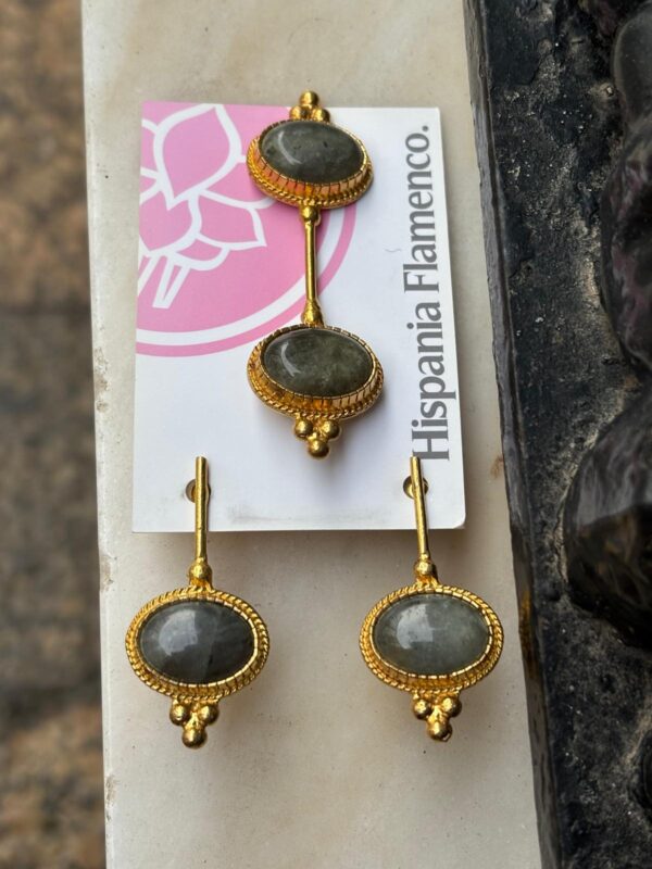 Pendientes y broche de cobre chapado en oro 22 kilates Hispania Flamenco