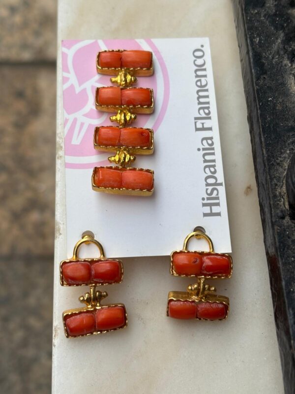 Pendientes y broche de cobre chapado en oro 22 kilates Hispania Flamenco