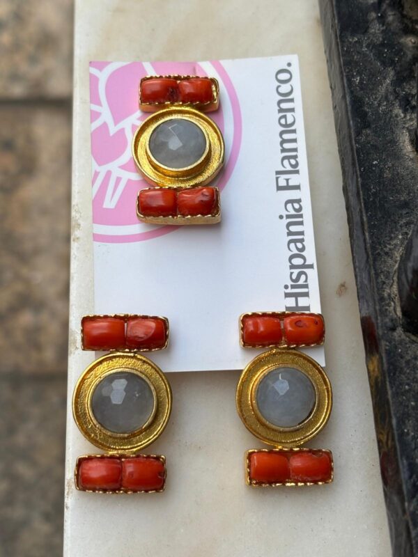Pendientes y broche de cobre chapado en oro 22 kilates Hispania Flamenco